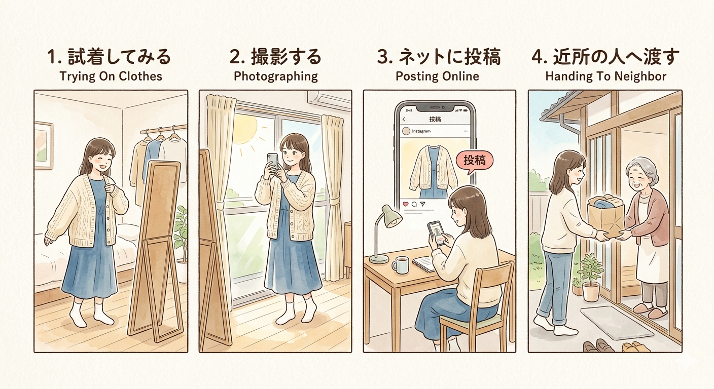 【季節の変わり目】去年の服が入らない！サイズアウトした子供服を最速で「次の子」へ繋ぐステップの画像